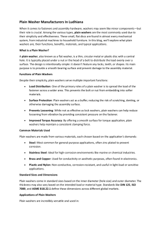 plain washer manufacturers in ludhiana