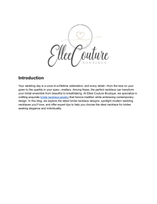 Exquisite Bridal Necklace Jewelry - Ellee Couture Boutique