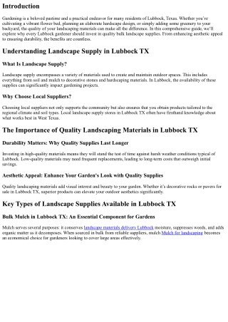 Why Every Lubbock Gardener Should Invest in Quality Bulk Landscape Supplies