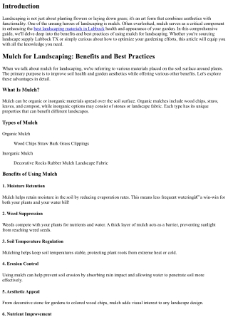 Mulch for Landscaping: Benefits and Best Practices