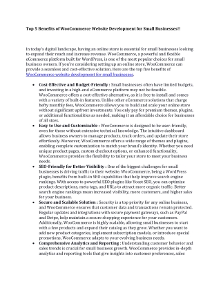 Top 5 Benefits of WooCommerce Website Development for Small Businesses!!