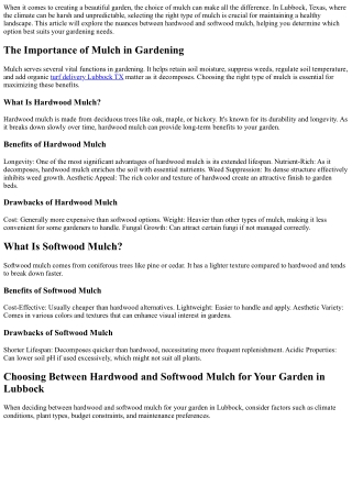 Choosing Between Hardwood and Softwood Mulch for Your Garden in Lubbock