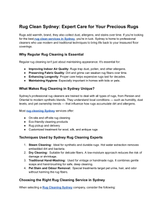Rug Clean Sydney: Expert Care for Your Precious Rugs