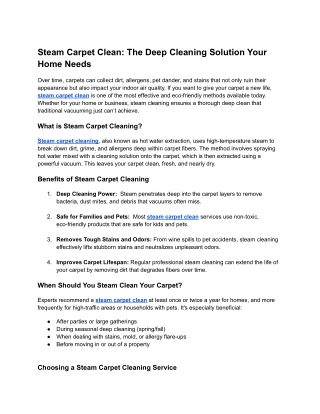 Steam Carpet Clean: The Deep Cleaning Solution Your Home Needs