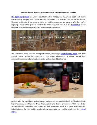 The Settlement Hotel - a go-to destination for individuals and families