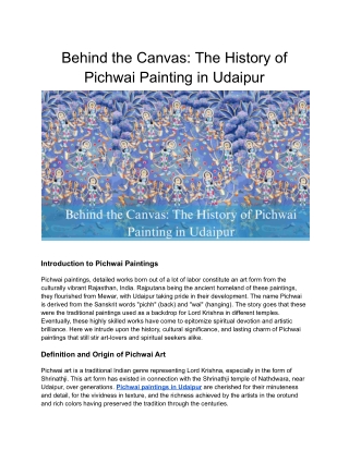Behind the Canvas The History of Pichwai Painting in Udaipur
