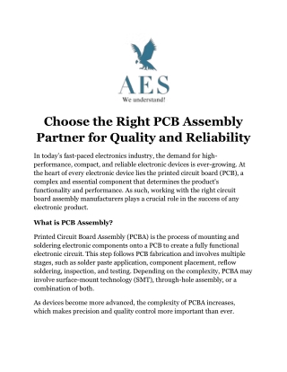 Choose the Right PCB Assembly Partner for Quality and Reliability