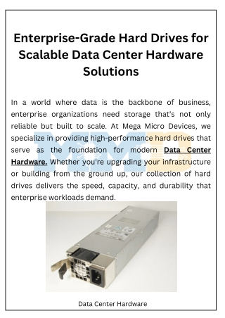 Enterprise-Grade Hard Drives for Scalable Data Center Hardware Solutions