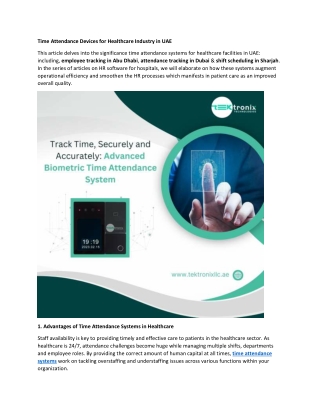 Time Attendance Systems for Healthcare Industry in UAE