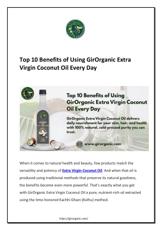 Top 10 Benefits of Using GirOrganic Extra Virgin Coconut Oil Every Day