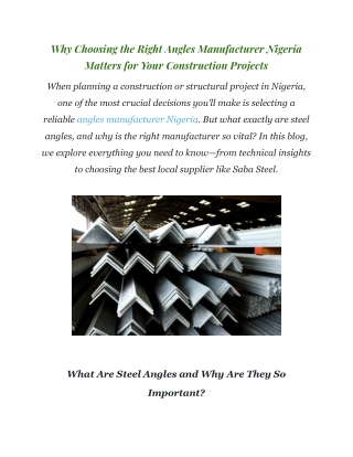 Why Choosing the Right Angles Manufacturer Nigeria Matters for Your Construction Projects