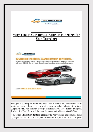Why Cheap Car Rental Bahrain is Perfect for Solo Travelers
