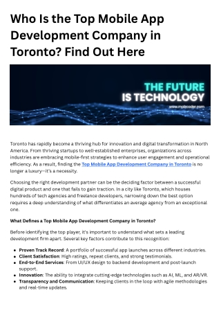 Why Mobcoder Is the Top Mobile App Development Company in Toronto