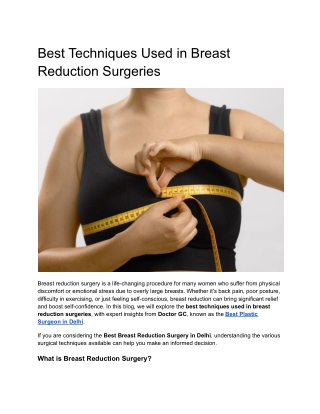 Best Techniques Used in Breast Reduction Surgeries