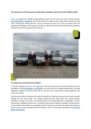 The Importance of Professional Gas Combi Boiler Installation and How to Find the Right Installer