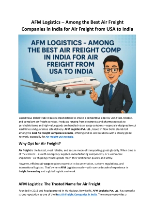 AFM Logistics – Among the Best Air Freight Companies in India for Air Freight from USA to India