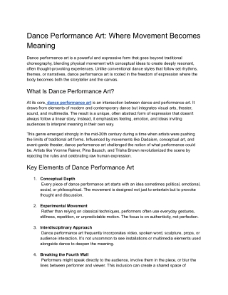 Dance Performance Art: The Fusion of Movement, Emotion, and Expression