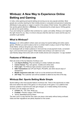 Winbuzz_ A New Way to Experience Online Betting and Gaming