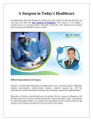 A Surgeon in Today's Healthcare