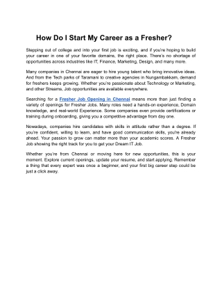 Fresher Job Opening in Chennai