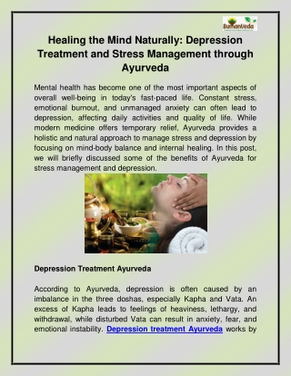 Depression treatment Ayurveda