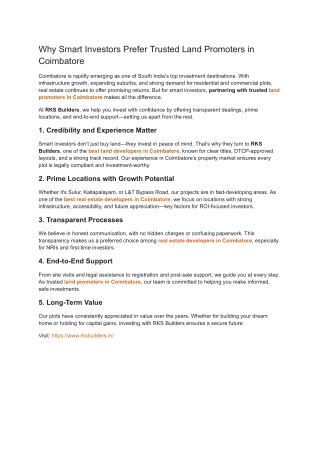 Why Smart Investors Prefer Trusted Land Promoters in Coimbatore