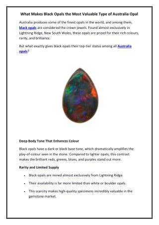 What Makes Black Opals the Most Valuable Type of Australia Opal