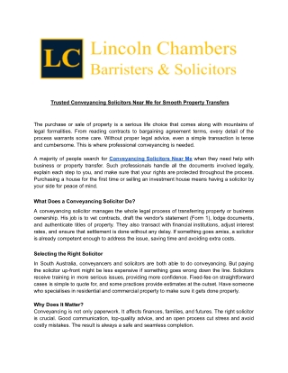 Trusted Conveyancing Solicitors Near Me for Smooth Property Transfers