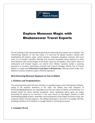 Explore Monsoon Magic with Bhubaneswar Travel Experts