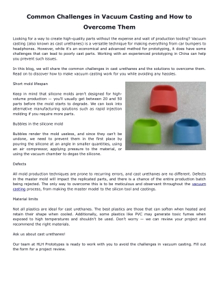 Common Challenges in Vacuum Casting and How to Overcome Them