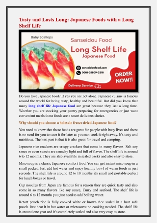 long shelf life Japanese food