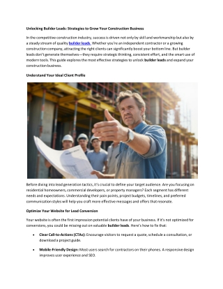 Unlocking Builder Leads: Strategies to Grow Your Construction Business