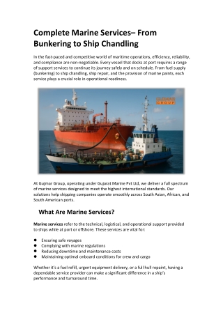Complete Marine Services – From Bunkering to Ship Chandling
