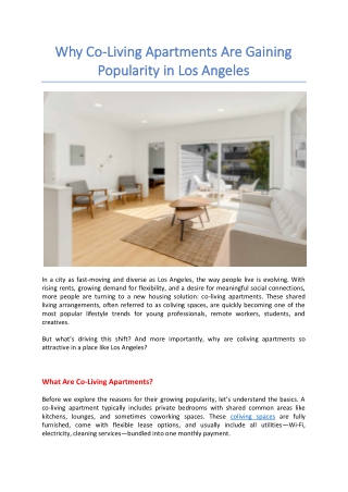 Why Co-Living Apartments Are Gaining Popularity in Los Angeles