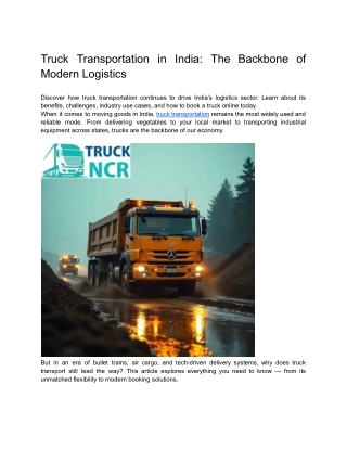 Truck Transportation in India: The Backbone of Modern Logistics