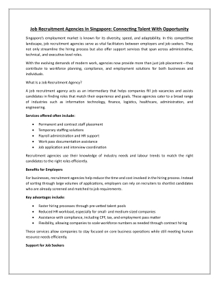 Job Recruitment Agencies in Singapore: Connecting Talent with Opportunity