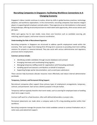 Recruiting Companies In Singapore Facilitating Workforce Connections In A Changing Economy