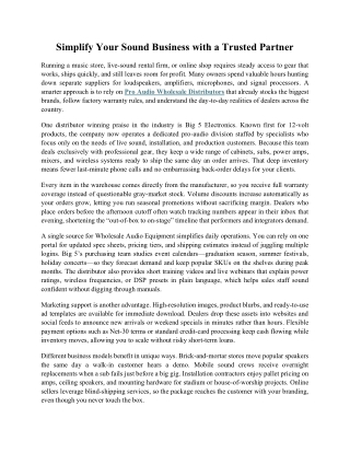 Simplify Your Sound Business with a Trusted Partner