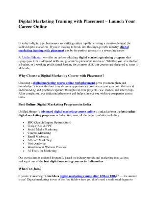 Digital Marketing Training with Placement – Launch Your Career Online