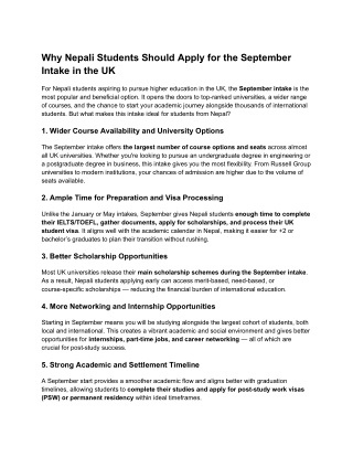 Why Nepali Students Should Apply for the September Intake in the UK