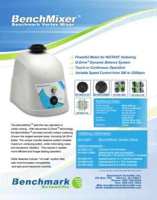 BV1000 BenchMixer Brochure Vortex Mixer