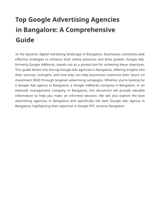 Top Google Advertising Agencies in Bangalore