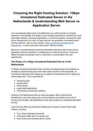 Choosing the Right Hosting Solution_ 1Gbps Unmetered Dedicated Server in the Netherlands & Understanding Web Server vs A