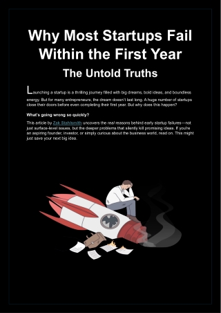 Why Most Startups Fail Within the First Year Explained By Zak Stahlsmith