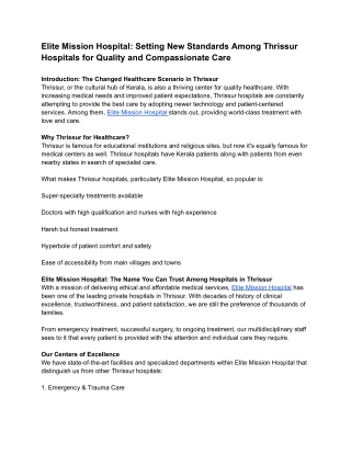 Elite Mission Hospital_ Setting New Standards Among Thrissur Hospitals for Quality and Compassionate Care