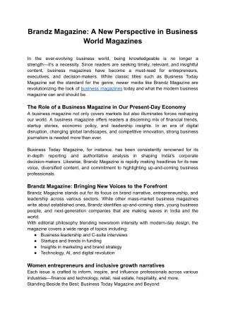 Brandz Magazine_ A New Perspective in Business World Magazines