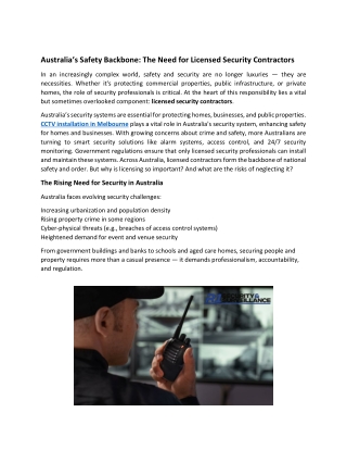 Australia’s Safety Backbone: The Need for Licensed Security Contractors