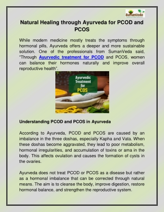 Ayurvedic treatment for PCOD