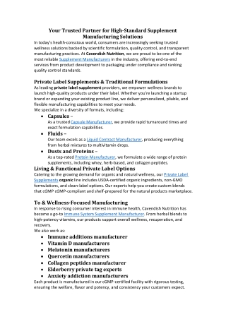 Your Trusted Partner for High-Standard Supplement Manufacturing Solutions