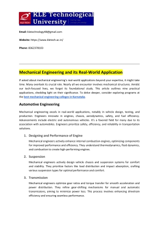 Mechanical Engineering and its Real-World Application
